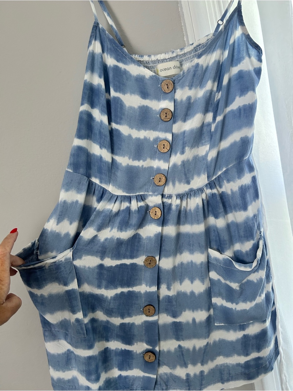 Ocean Drive Blue Tie-Dye Button-Front Dress or Swim Cover Up - Picture 2 of 6